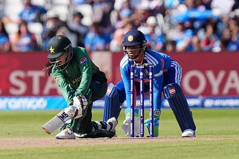 Pakistan's Gull Feroza batting during the ICC Women's T20 World Cup, Group 1 cricket match between India and Pakistan in Birmingham, England.
