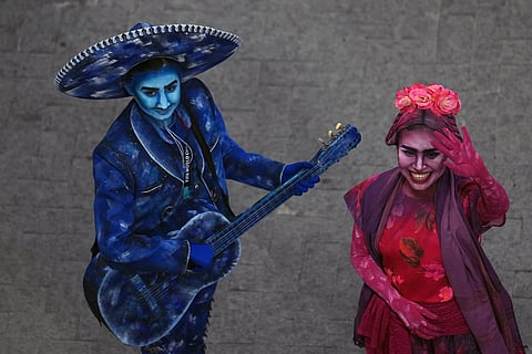 Performers before the World Cup Group F soccer match between Sweden and Tunisia in Guadalupe, near Monterrey, Mexico, Sunday, June 14, 2026.