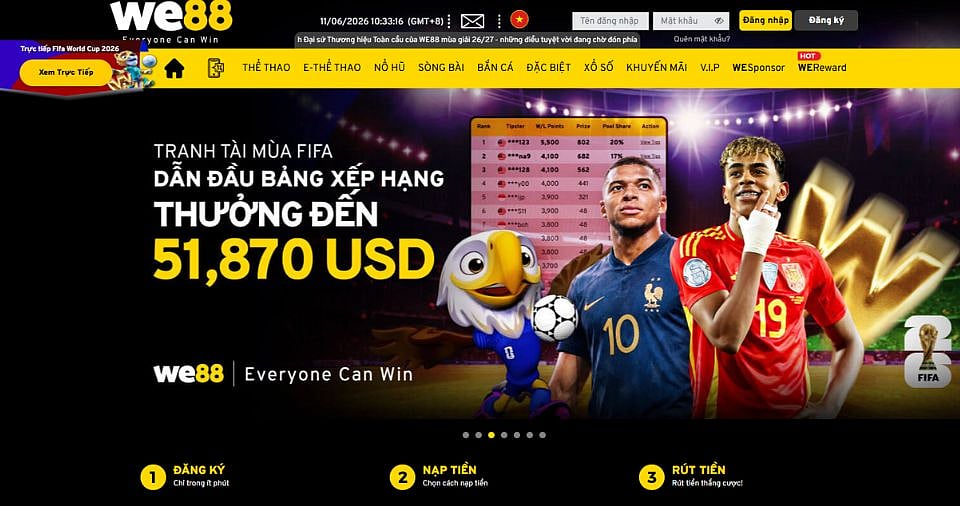 WE88 FIFA betting leaderboard homepage banner