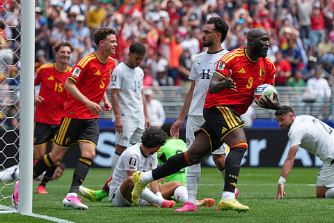 Belgium's Romelu Lukaku celebrates after the equaliser via an own goal during their FIFA World Cup 2026, Group G match against Egypt in Seattle, Monday, June 15, 2026.