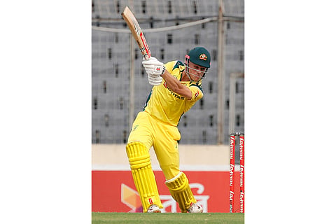 Australia's Cooper Connolly plays a shot during the third one day international cricket match between Australia and Bangladesh, in Mirpur, Bangladesh.