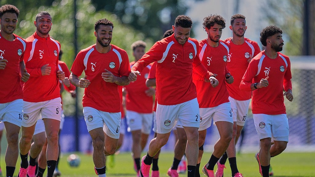 Egypt players participate in a training session ahead of their team's World Cup Group G soccer match against Belgium in Seattle. - AP Photo
