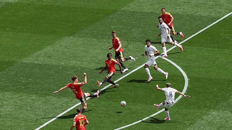 Egypt's Emam Ashour (8) scores the opening goal during the World Cup Group G soccer match between Belgium and Egypt in Seattle. - AP Photo