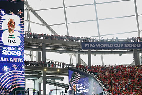 Fans watch the World Cup Group H soccer match between Spain and Cape Verde in Atlanta, Monday, June 15, 2026.