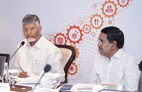 Andhra Pradesh Chief Minister N. Chandrababu Naidu attending a meeting with his delegates