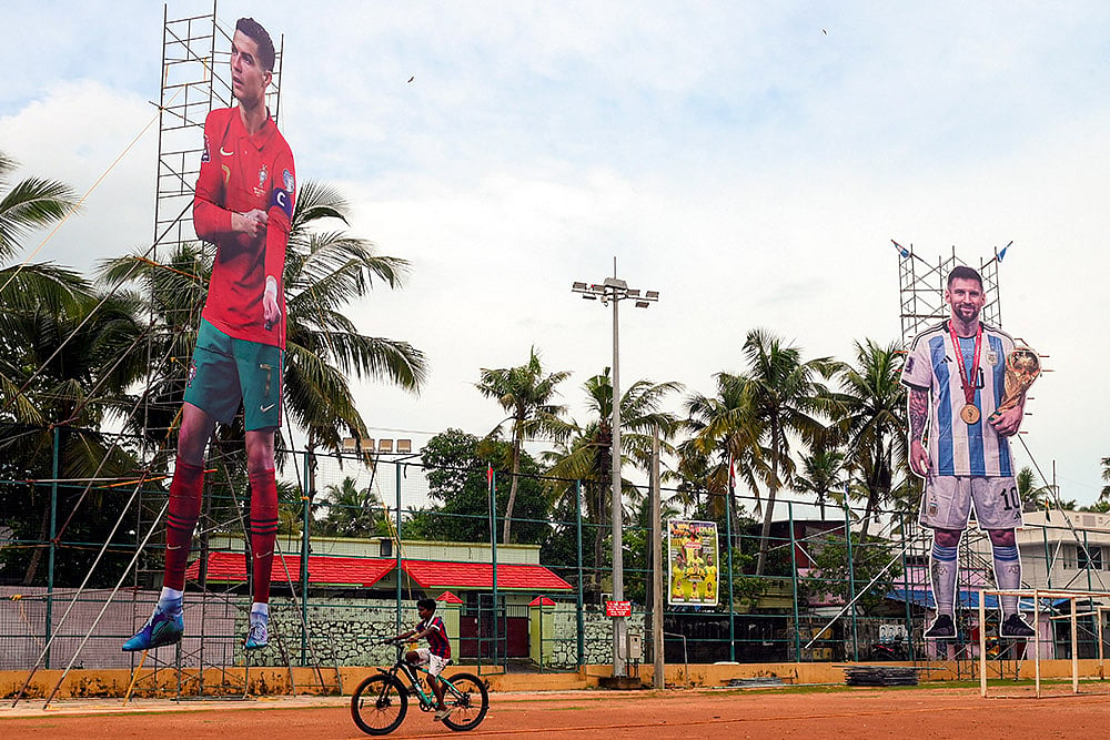Cutouts of Cristiano Ronaldo and Lionel Messi in Thiruvananthapuram