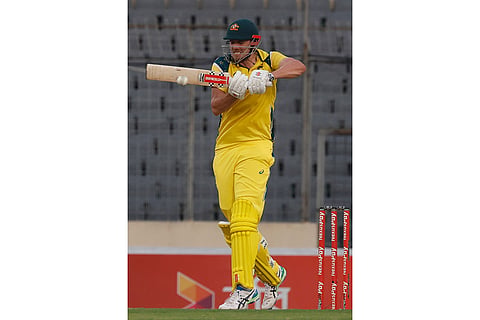 Australia's Cameron Green plays a shot during the third one day international cricket match between Australia and Bangladesh, in Mirpur, Bangladesh.