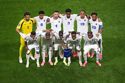 Cape Verde poses for the team photo during the World Cup Group H soccer match between Spain and Cape Verde in Atlanta, Monday, June 15, 2026.