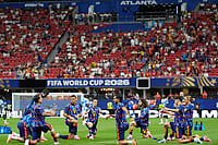 Spain Vs Cape Verde, FIFA World Cup: See Best Photos Of Group H Clash From Atlanta Stadium AP Photo : Spain players warm up before the start of the World Cup Group H soccer match between Spain and Cape Verde in Atlanta.