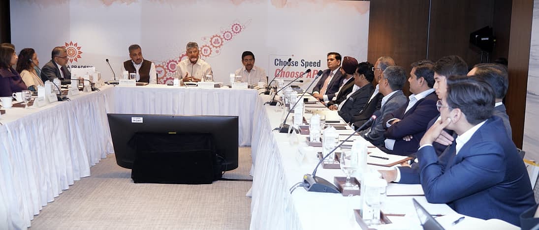 Andhra Pradesh Chief Minister N. Chandrababu Naidu attending a meeting with his delegates