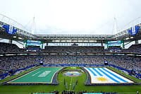 AP Photo/Marta Lavandier : General view during the pregame ceremony before the World Cup Group H soccer match between Saudi Arabia and Uruguay in Miami Gardens, Fla., Monday, June 15, 2026.