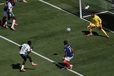 Senegal's Ismaila Sarr misses during the World Cup Group I soccer match between France and Senegal in East Rutherford, N.J., near New York, Tuesday, June 16, 2026.