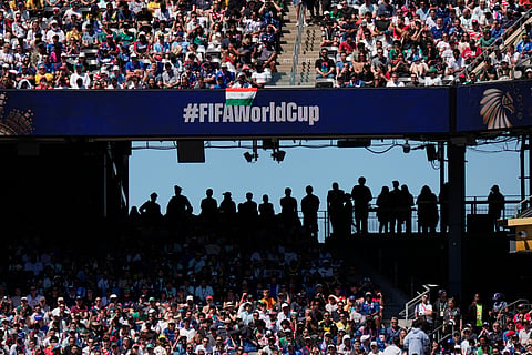 Spectators watch the World Cup Group I soccer match between France and Senegal in East Rutherford, N.J., near New York, Tuesday, June 16, 2026.