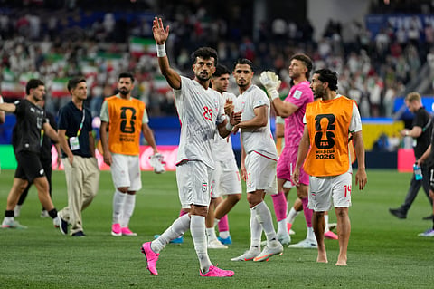 Iran's Ramin Rezaeian (23) waves to fans after the World Cup Group G soccer match between Iran and New Zealand in Inglewood, Calif., near Los Angeles, Monday, June 15, 2026.