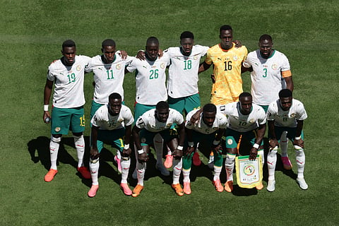 Senegal's players pose before the World Cup Group I soccer match between France and Senegal in East Rutherford, N.J., near New York, Tuesday, June 16, 2026.