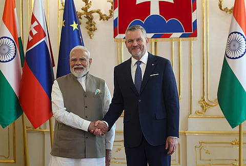Prime Minister Narendra Modi during a bilateral meeting with Slovakia President Peter Pellegrini, in Slovakia. 