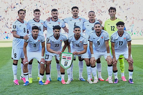 Iraq players pose for a team photo prior to the World Cup Group I soccer match between Iraq and Norway in Foxborough, Mass., near Boston, Tuesday, June 16, 2026.
