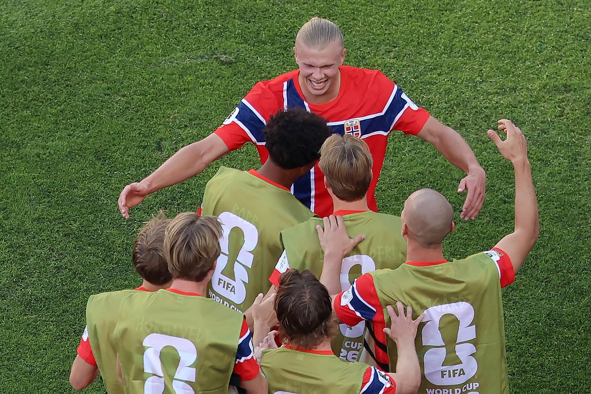 Iraq Vs Norway FIFA World Cup 2026 Group I Haaland Celeb 2nd Goal With Team AP Photo