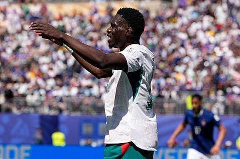 Senegal's Ismaila Sarr reacts during the World Cup Group I soccer match between France and Senegal in East Rutherford, N.J., near New York, Tuesday, June 16, 2026.