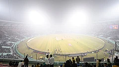 A view of Ekana Cricket Stadium shrouded in dense fog. - | Photo: PTI/Ravi Choudhary