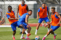 France Vs Senegal, FIFA World Cup 2026 In Pics: See Best Photos From Group I Clash In New Jersey AP : France's Ousmane Dembele, France's Kylian Mbappe and France's Desire Doue, from left, challenge for the ball during a training session during the FIFA World Cup soccer tournament, at the France base camp in Waltham, Mass., near Boston, Friday, June 12, 2026.