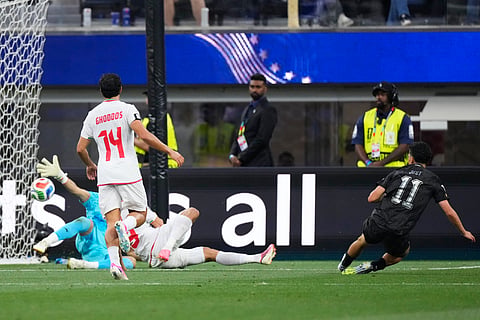 New Zealand's Elijah Just (11) scores their second goal during the World Cup Group G soccer match between Iran and New Zealand in Inglewood, Calif., near Los Angeles, Monday, June 15, 2026.