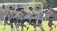 Argentina Vs Algeria LIVE Streaming, FIFA World Cup 2026: Where To Watch, Prediction, H2H - All You Need To Know | Photo: AP/Natacha Pisarenko : FIFA World Cup 2026: Argentina Players Training ahead of their first match against Algeria on Wednesday