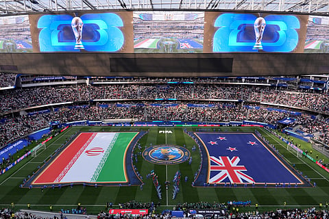 
General view during the pregame ceremony before the World Cup Group G soccer match between Iran and New Zealand in Inglewood, Calif., near Los Angeles, Monday, June 15, 2026.
