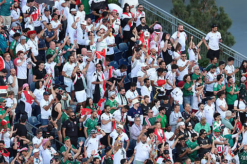 Iraq fans celebrate a goal during the World Cup Group I soccer match between Iraq and Norway in Foxborough, Mass., near Boston, Tuesday, June 16, 2026.