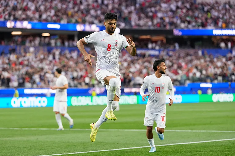 Iran's Mohammad Mohebbi (8) celebrates after scoring his side's second goal during the World Cup Group G soccer match between Iran and New Zealand in Inglewood, Calif., near Los Angeles, Monday, June 15, 2026. - AP Photo/Mark J. Terrill