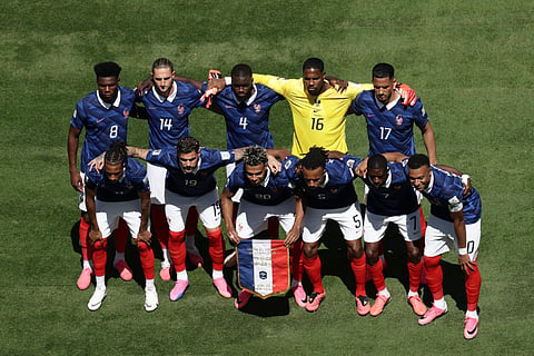 France's players pose before the World Cup Group I soccer match between France and Senegal in East Rutherford, N.J., near New York, Tuesday, June 16, 2026.