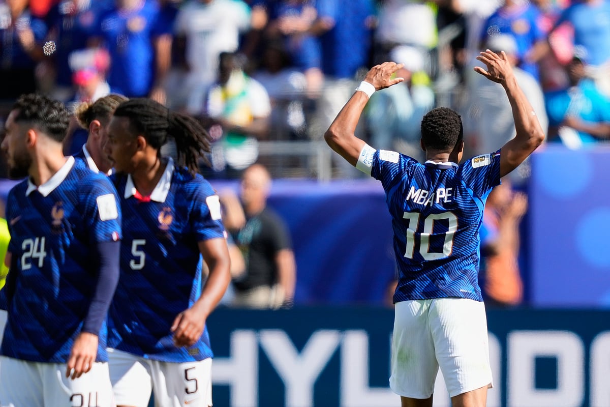 France's Kylian Mbappe celebrates after scoring his side's third goal during the World Cup Group I soccer match between France and Senegal in East Rutherford, N.J., near New York, Tuesday, June 16, 2026. - AP Photo/Yuki Iwamura
