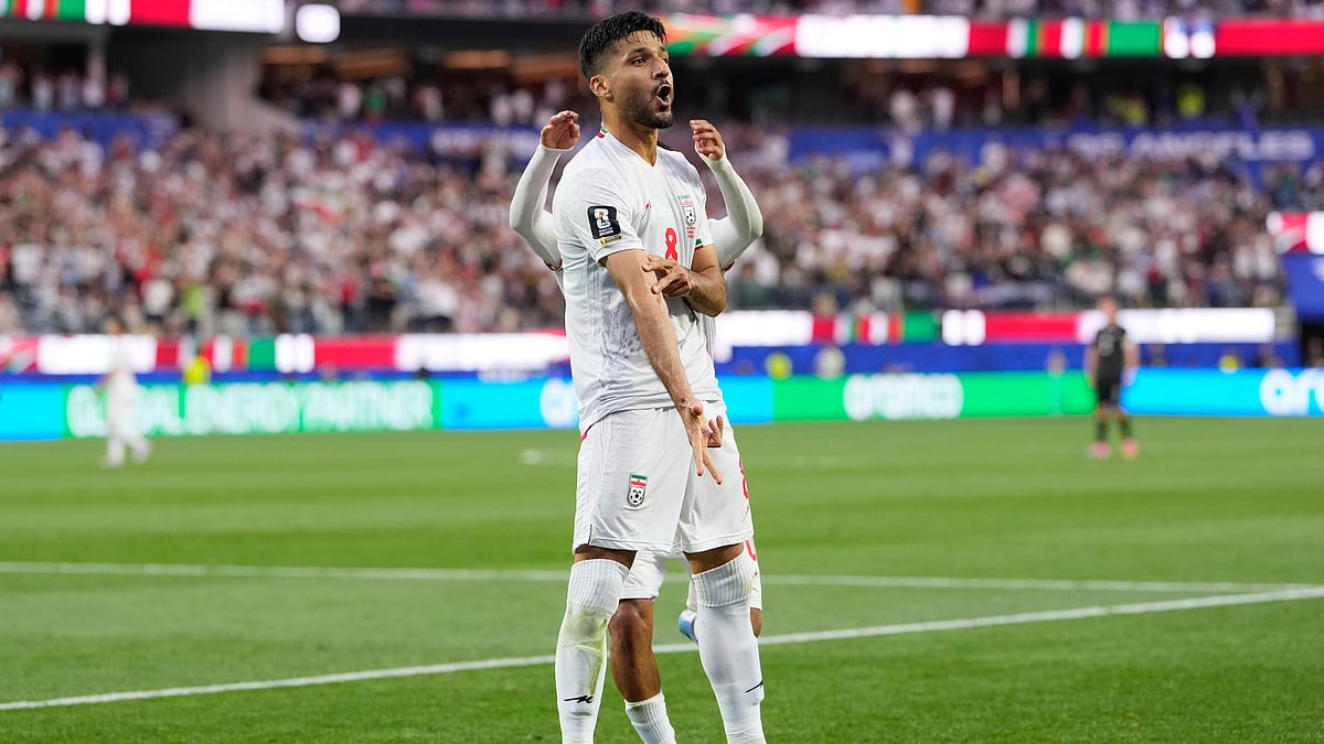 Iran's Mohammad Mohebbi (8) celebrates after scoring his side's second goal during the World Cup Group G soccer match between Iran and New Zealand in Inglewood, Calif., near Los Angeles, Monday, June 15, 2026 - (AP Photo/Mark J. Terrill)