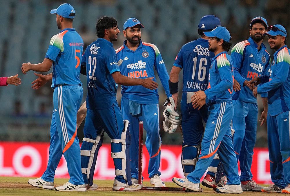 India and Afghanistan's players shake hands after India won the second ODI cricket match in Lucknow. - | Photo: AP/Manish Swarup