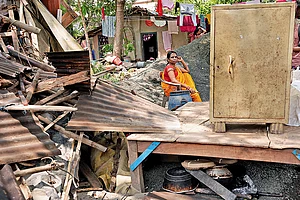 | Photo: Sandipan Chatterjee : Desolate: Lalita Devi who was affected by the demolition drive near the Jadavpur railway station in South Kolkata