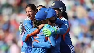 INDW players celebrate after beating NEDW in their second fixture of the ICC Women's T20 World Cup 2026 - null