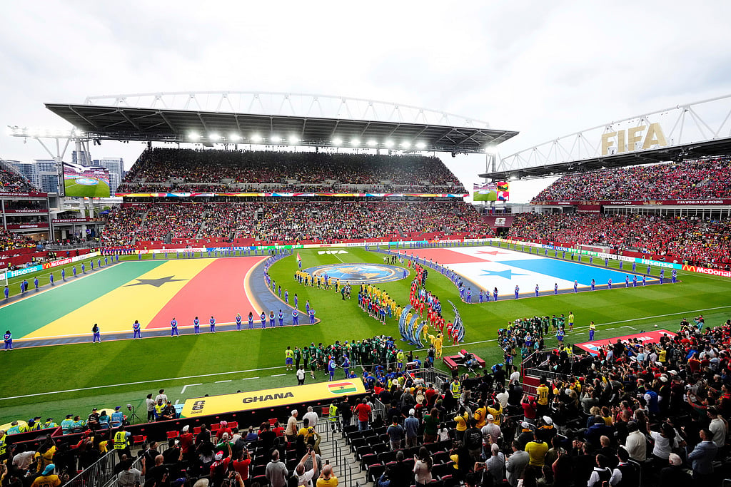 Ghana and Panama take to the field before the World Cup Group L soccer match in Toronto - AP Photo