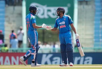 India Vs Afghanistan 2nd ODI In Pics: See Best Photos From Lucknow’s Ekana Stadium | Photo: AP/Manish Swarup : India's captain Shubman Gill, left, and Rohit Sharma celebrate scoring run during the second ODI cricket match between India and Afghanistan in Lucknow.