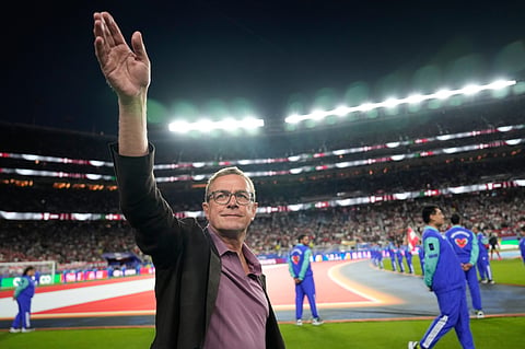 Austria head coach Ralf Rangnick waves ahead of the World Cup Group J soccer match between Austria and Jordan in Santa Clara, Calif., near San Francisco, Tuesday, June 16, 2026.