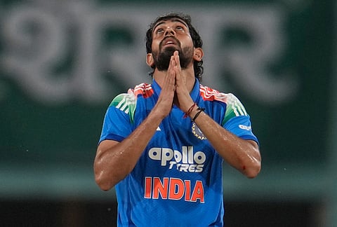India's Prince Yadav celebrates the wicket of Afghanistan's Nangeyalia Kharote during the second ODI cricket match between India and Afghanistan in Lucknow.