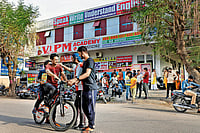 | Photo: Suresh K. Pandey : Education Supplement: Government job aspirants outside a coaching institute in Jaipur