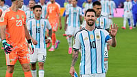 AP Photo/Charlie Riedel : Argentina's Lionel Messi gestures ahead of the World Cup Group J soccer match between Argentina and Algeria in Kansas City, Mo., Tuesday, June 16, 2026. 