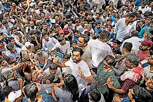 | Photo: Suresh K. Pandey : Peaceful Resistance: The founder of the Cockroach Janta Party, Abhijeet Dipke (centre), at a protest in Jantar Mantar in New Delhi on June 6, 2026