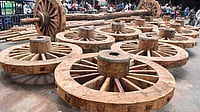 | Photo: PTI : Chariot Construction for Puri Rath Yatra Halted Briefly as Carpenters Protest Curbs on Leftover Wood