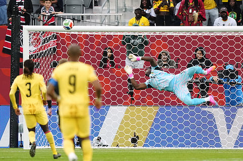 Ghana goalkeeper Lawrence Ati-Zigi (1) makes a save against Panama during the World Cup Group L soccer match between Ghana and Panama in Toronto