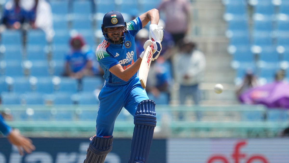 India's captain Shubman Gill plays a shot during the second ODI cricket match between India and Afghanistan in Lucknow, India, Wednesday, June 17, 2026. - (AP Photo/Manish Swarup)