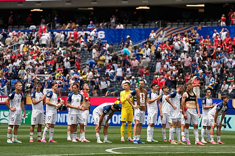 Bosnia's players greet fans after the World Cup Group B soccer match between Switzerland and Bosnia in Inglewood, Calif., near Los Angeles, Thursday, June 18, 2026.