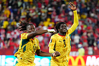 (Frank Gunn/The Canadian Press via AP) : Ghana's Brandon Thomas-Asante (10) celebrates with Caleb Yirenkyi (3) following their win in the World Cup Group L soccer match between Ghana and Panama in Toronto, Wednesday, June 17, 2026