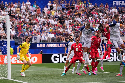 Switzerland's Breel Embolo, center right, heads the ball during the World Cup Group B soccer match against Bosnia in Inglewood, Calif., near Los Angeles, Thursday, June 18, 2026.