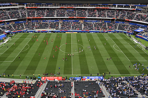 Players warm up for the World Cup Group B soccer match between Switzerland and Bosnia in Inglewood, Calif., near Los Angeles, Thursday, June 18, 2026.